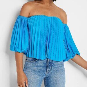 Express Women's Pleated Off The Shoulder Balloon Sleeve Top
